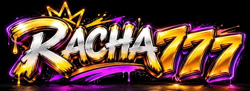 RACHA777 — logo original plateado y dorado con trazos morados